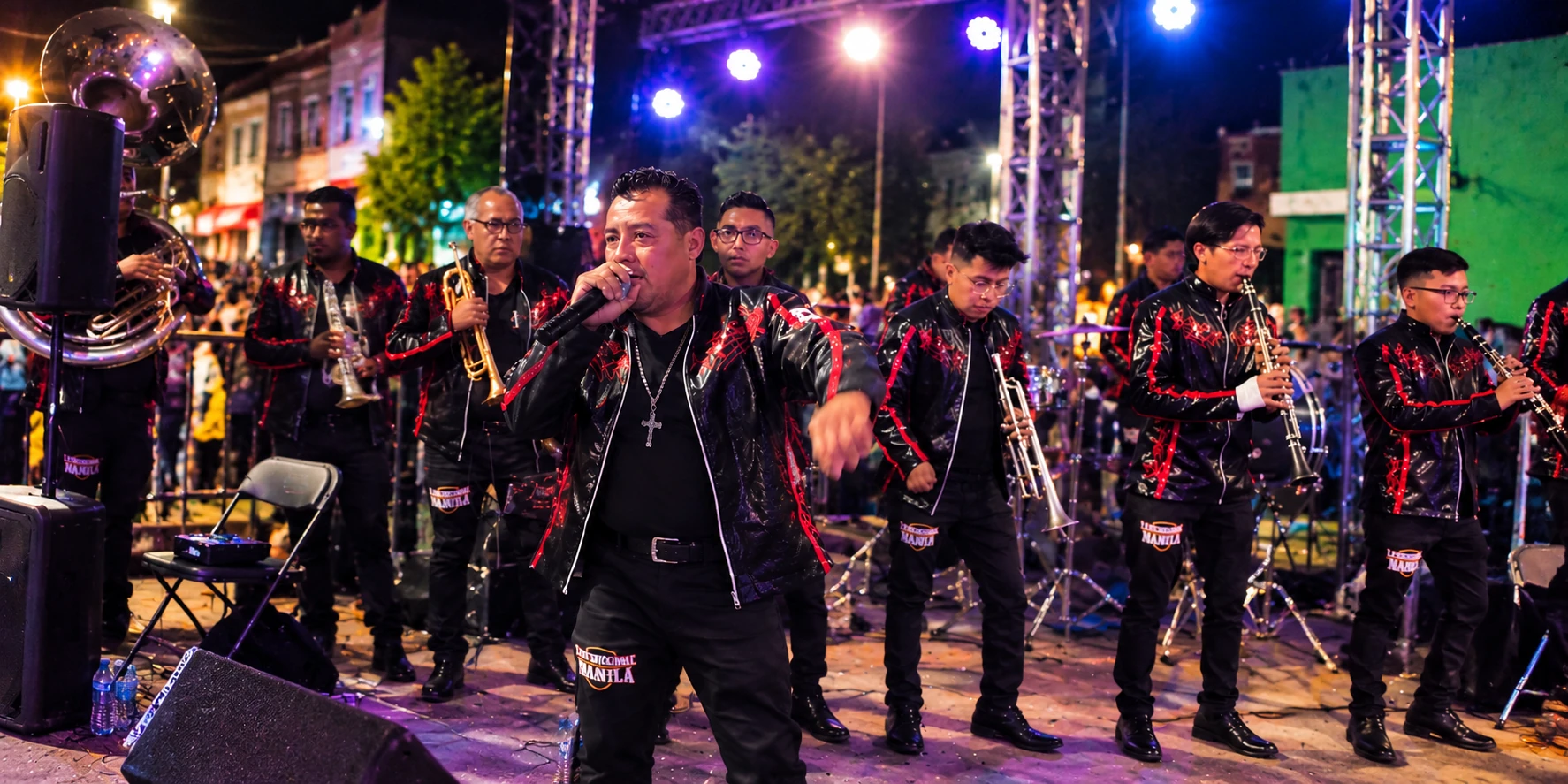 Cantante de banda sinaloense en una presentación en vivo